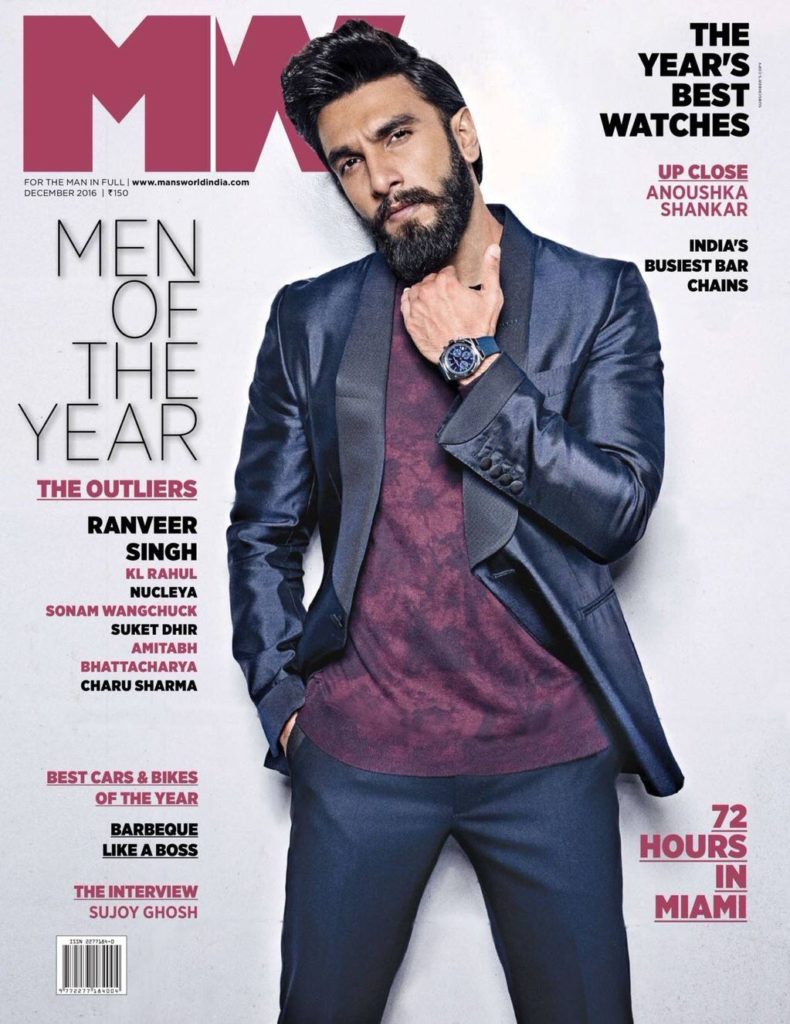 Ranveer Singh - Man of the Year covers Man's World magazine December 2016 Issue